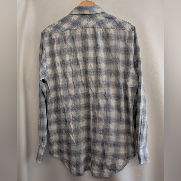Billy Reid Blue Grey Plaid Cotton Wool Blend Standard Cut Button Up Shirt - M - Picture 9 of 15